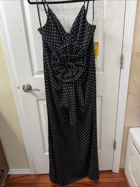 Ina Black Polka Dot Maxi Dress with Rosette Accent